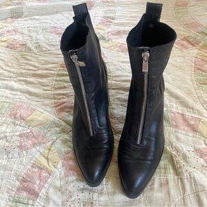 Zara Black Leather Ankle Boots with Zipper
